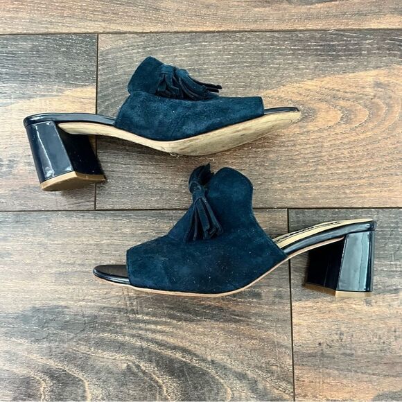 Karl Lagerfeld Paris Blue Suede Hettie Tassel Slip On Mule Heel Size 5.5 - Picture 9 of 12